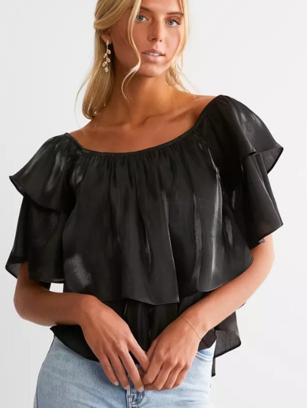 Black Off-Shoulder Ruffle Blouse